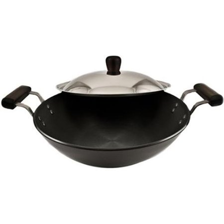 BAKEBETTER Futura Hard Anodised Deep-Fry Pan Kadhai with Steel Lid and Flat Bottom - 3.75 Litres BA37351